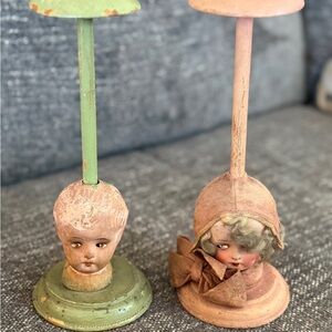 Pair of Vintage Doll Head Hat or Wig Displays